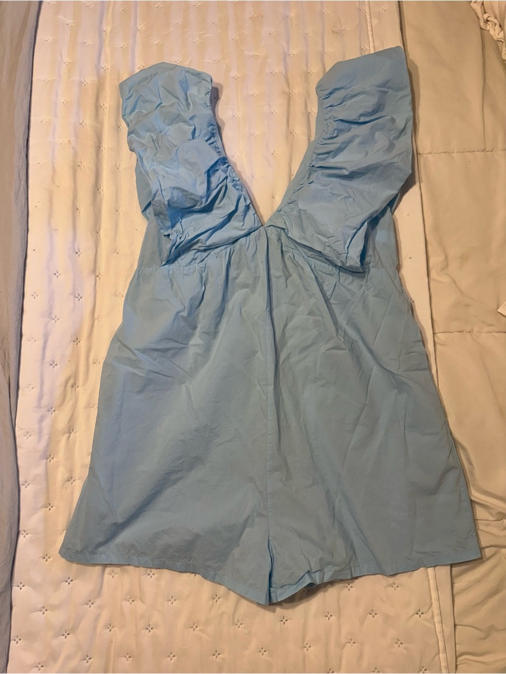Light Blue One-Piece Romper Puff Sleeve